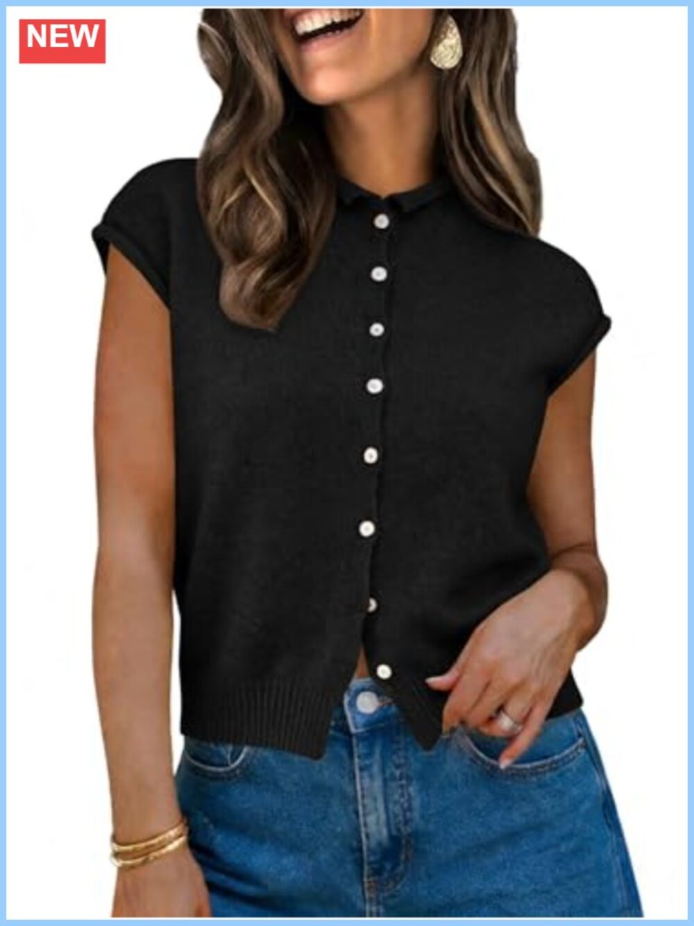 Womens Cap Sleeve Sweater Vest Button Down Lightweight Knit Cardigan